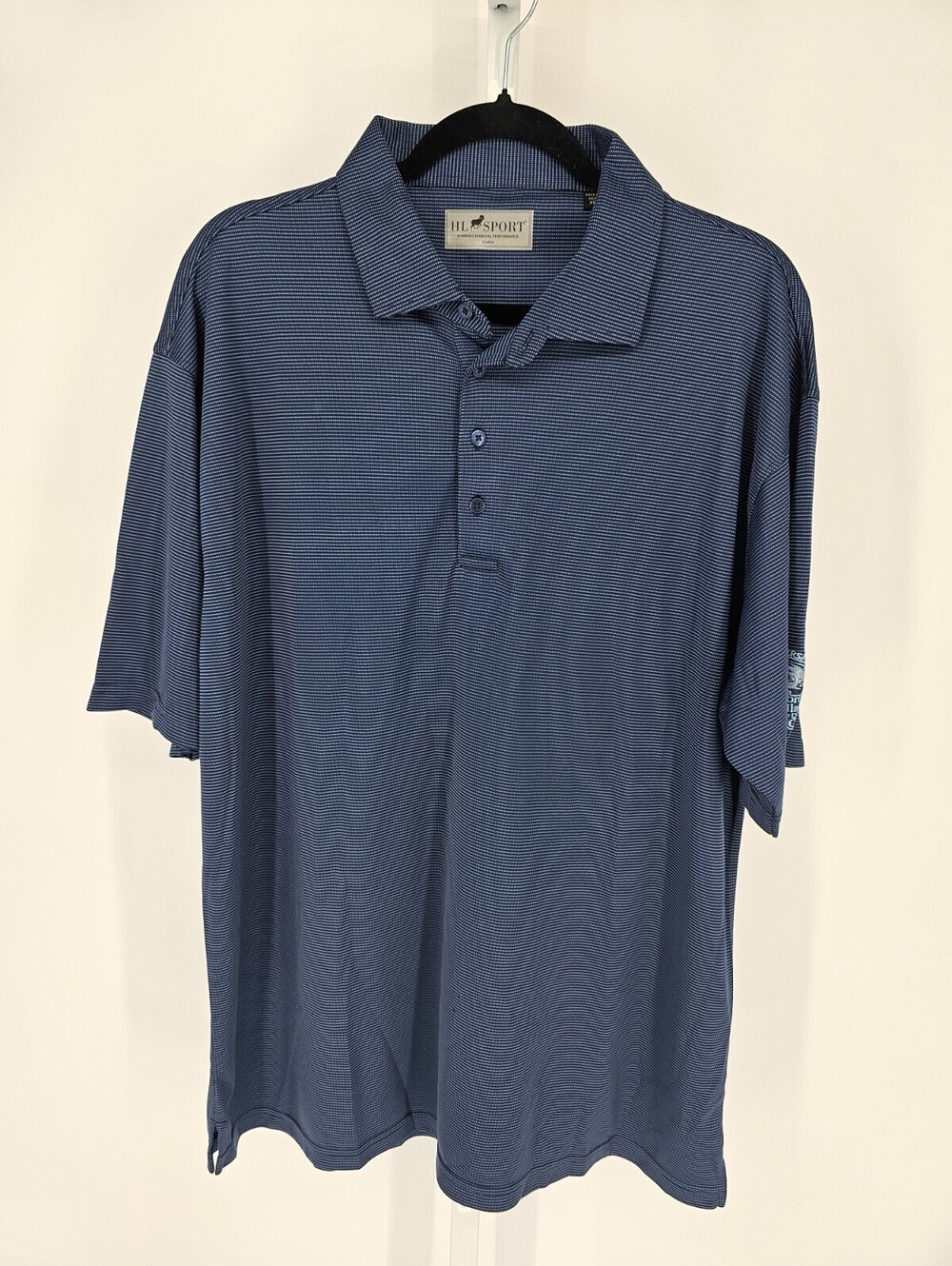 HL Sport Mens Sz XL Short Sleeve Performance Golf Polo Shirt Dark Blue Striped